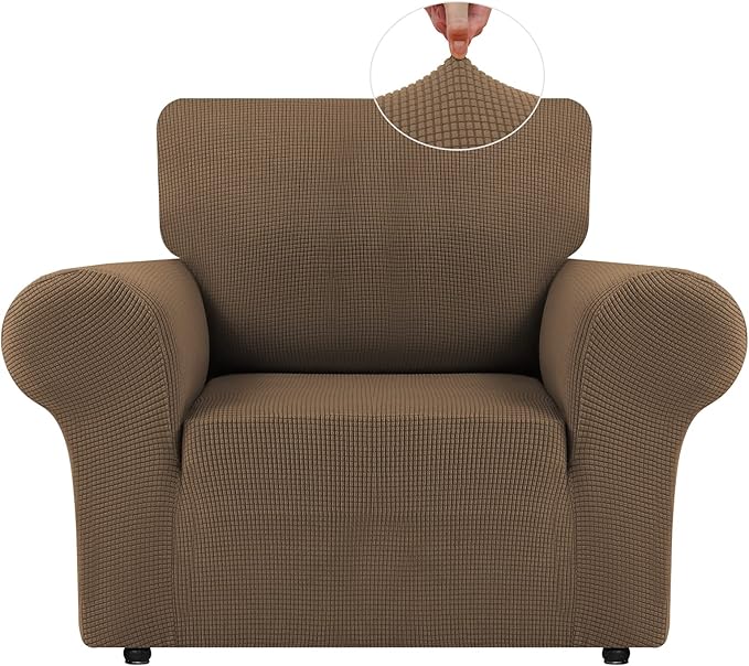 LURKA Stretch Chair Sofa Slipcovers 1 Piece Couch Covers for Sofa Furniture Protector Full Sofa Covers with Elastic Bottom for Kids and Dog (Camel, Small)