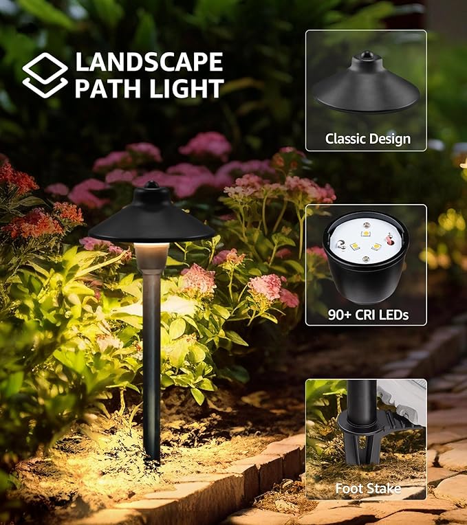SUNVIE Low Voltage Pathway Lights LED Landscape Lighting 3000K Waterproof Landscape Path Lights 3W Low Voltage Landscape Lighting for Walkway Yard ETL Listed Cord, 12 Pack