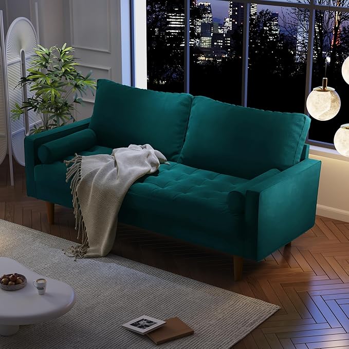 Modern Sofa,70 Inch Velvet Couch for Living Room,Spring Cushions,Solid Wood Frame,Easy Assembly for Small Spaces (Teal Blue)