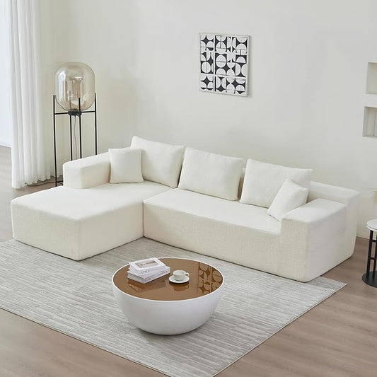 104.3 X 68.1'' Sectional Sofa, Sherpa Fabric L Shaped Corner Sofa, 3 Seat Modern Upholstered With 2 Pillows, Left Hand Lounge for Living Room, Office