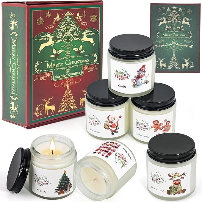 Christmas Scented Candles for Home, 6 Pack Soy Set, 21 oz Jar, Perfect Gifts for Women/Coworker/Girlfriend/Friends