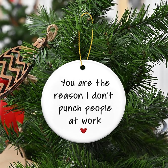 GEEMBI Christmas Ornaments Gifts for Coworkers - Ceramic Christmas Ornaments 2025 for Tree Decorations - Coworker Gifts for Friends Women Men - Funny Office Gift for Coworkers, Xmas Decorations