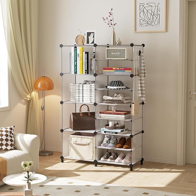 AWTATOS Closet Organizer 8 Cube Storage Shelves Clothes Organizers Closet Storage Stackable Cubby Shelving for Closet Bedroom Living Room Translucent