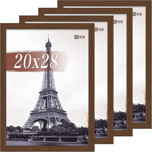 VCK 20x28 Picture Frame Set of 4 - Brown, Gallery-Quality Wood Poster Frames, 1.1-Inch Wide Border, Polished Plexiglass, Vertical or Horizontal Wall Display for Photo/Art/Prints, Brown