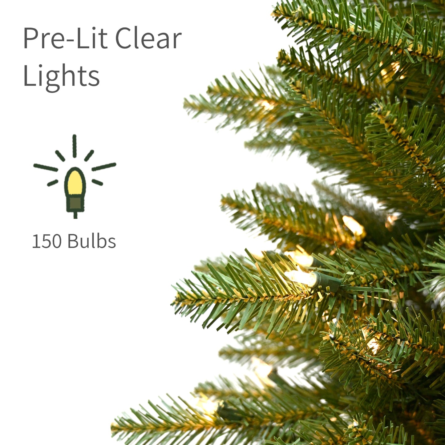 Puleo International 4.5ft Pre-Lit Slim Fraser Fir Christmas Tree with 483 Clear Lights, 150 Realistic Dense Branch Tips, Easy Setup Artificial Trees with Sturdy Metal Stand