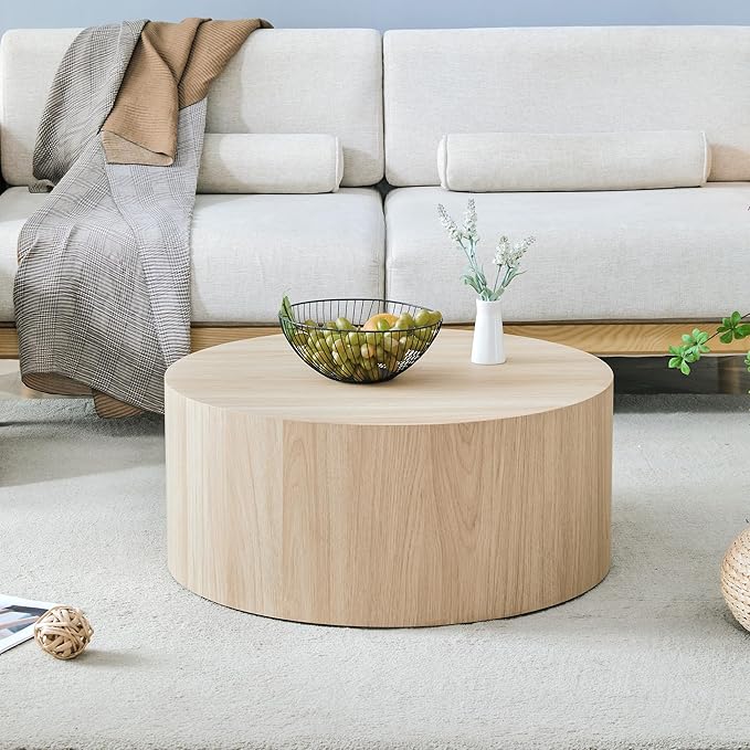 Modern Coffee Table,27.5Inch Round Top Tea Table,Living Room Center Table with Texture for Living Room,Office,Apartment