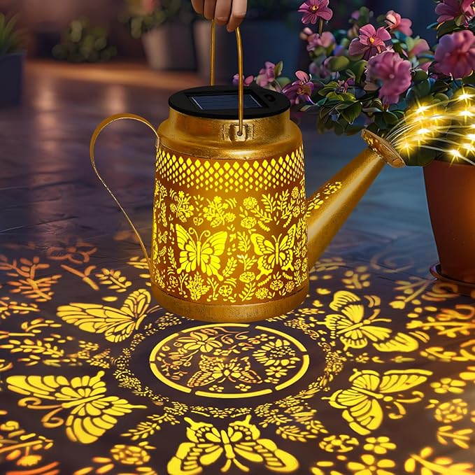Butterfly Solar Watering Can Lights, Outdoor Waterproof Garden Lanterns with Shepherd Hook, Solar Garden Decor for Yard Outdoor Landscape Pathway Porch Patio, Gift for Women Mom Grandma, 2 Pack