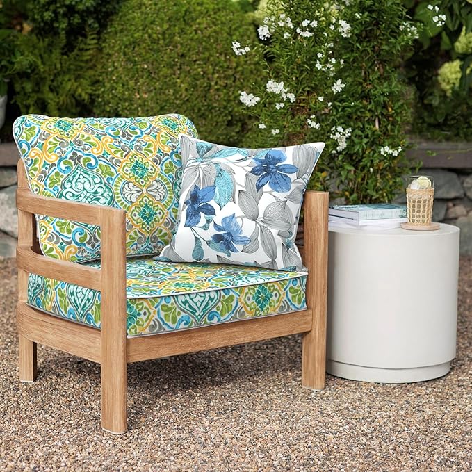 Outdoor Deep Seat Cushions Set 24 x 24 Inch for Patio Furniture,Water Resistant Chair Cushions Replacement Includes Seat Cushion & Back Pillow for Couch Sofa, Wicker Chair - Damask Green