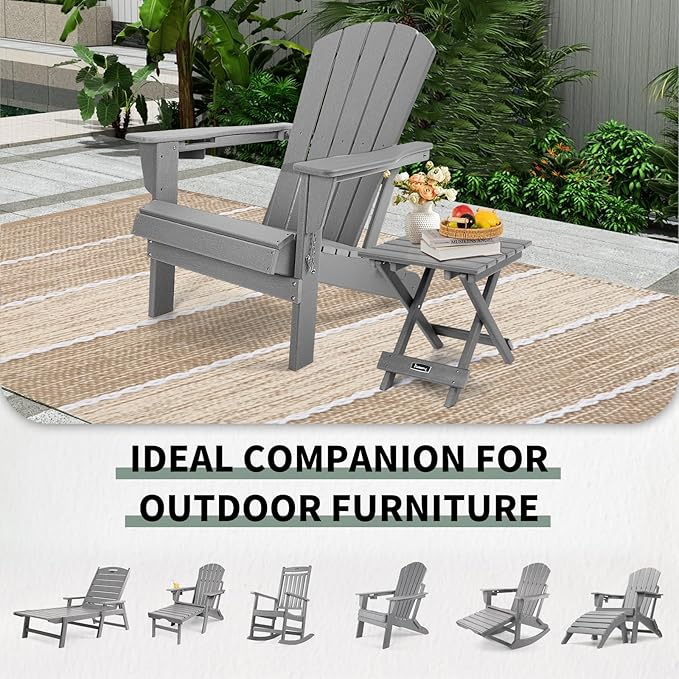 FUNBERRY Outdoor Folding Adirondack Side Table, Portable No Assembly Patio End Table HDPE All Weather