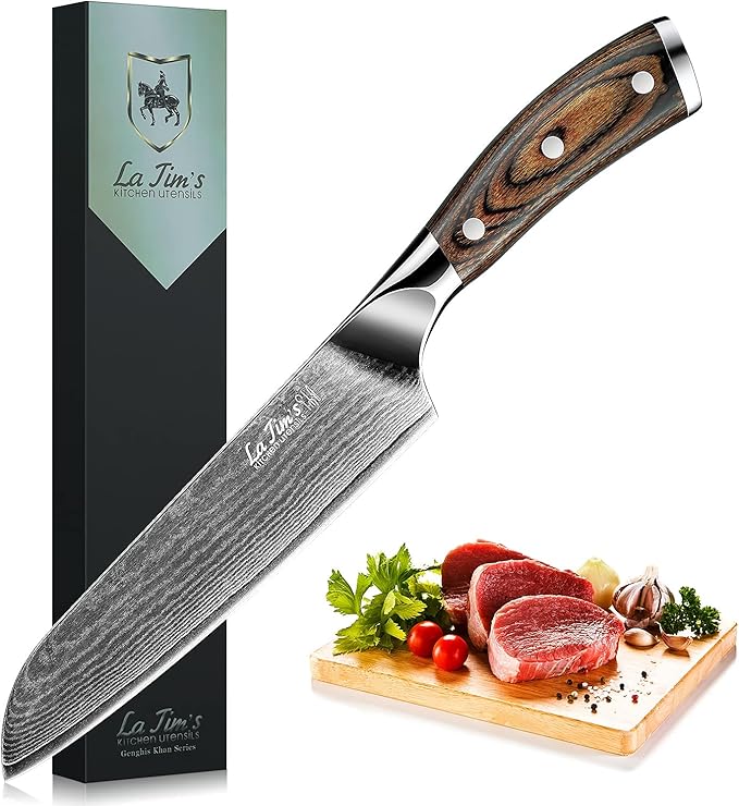 Latim's Professional Santoku Chef Knife 7 inch，Damascus Kitchen Knives Made of Japanese VG-10 Stainless Steel with Unique Pattern，Ultra Sharp Blade and Ergonomic Handle