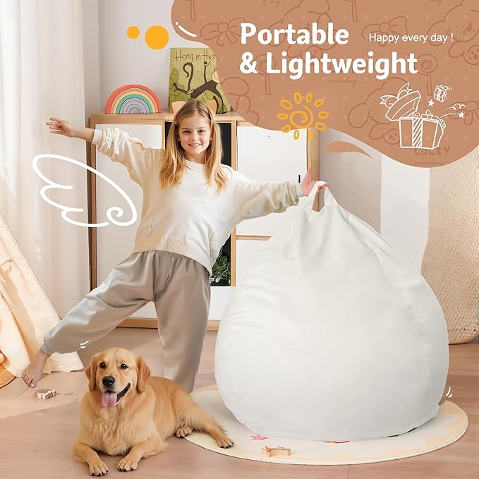 Homguava 2FT Bean Bag Chair: 2' Bean Bags with Memory Foam Filled,Comfy Beanbag Chairs Round Bean Bag Sofa with Dutch Velvet Cover-Beige