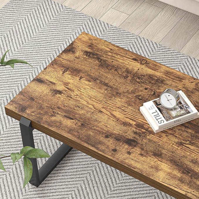 EXCEFUR Modern Coffee Table, Industrial Wood and Metal Center Table, Cocktail Tea Table for Living Room Home Office, Rustic Brown, 44 Inch