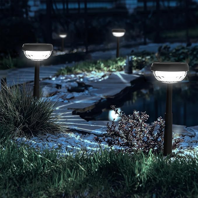 Ensenior 8-Pack Solar Lights Outdoor, Auto ON/Off 6500K LED Solar Garden Lights for Pathway, Yard, Patio, Walkway, Flower Bed, Waterproof, Energy-Efficient Landscape Lighting, Adjustable Height