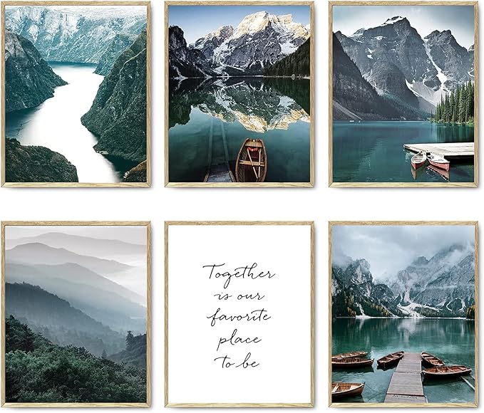 HoozGee Photography Art Prints Travel Natural Landscape Set of 6 Mountain Boat Canvas Poster Print Wall Art Pictures Beautiful Living Room Decor Home Decor (11"x14" UNFRAMED)