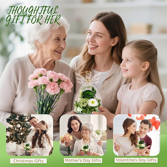 Birthday Gifts for Women Mom Preserved Roses in Glass Angel Figurines Fresh Flowers for Delivery Forever Flowers Eternal Rose Christmas for Grandma Sister Wife Her from Daughter