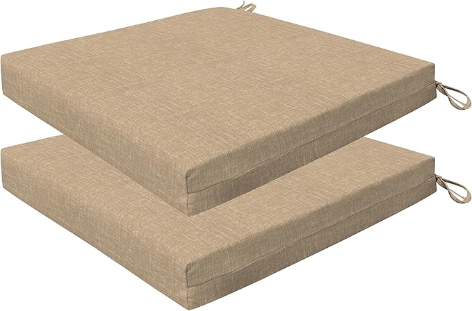 Honeycomb Outdoor Essentials Set of 2 Square Seat Pads, 19 x 19, Hampton Texture Neutral Dining Chair Cushions for Patio Furniture