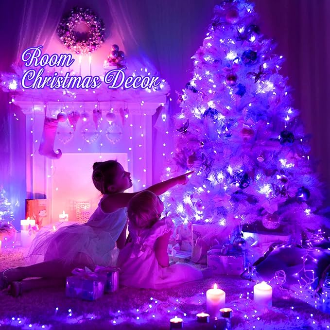 JMEXSUSS 163 FT 500 LED Purple Christmas Lights, 8 Modes String Light Indoor Outdoor Waterproof, Remote Control Purple Lights Plug-in for Roof Bedroom Party Christmas Tree Decorations