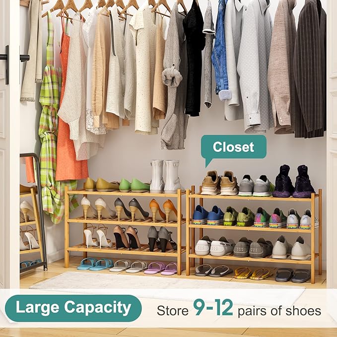 3-Tier Free Standing Shoe Racks, Bamboo Wood Shoe Rack for Entryway & Closet, Beautiful | Natural | Functional | Sturdy Shoe Rack