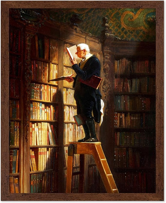 Poster Master Vintage The Bookworm Print - Retro Reading Book Print - Book Lover Art - Library Painting Wall Design - Librarian Art - Great Living Room or Office Wall Decor - 11x14 Brown Framed