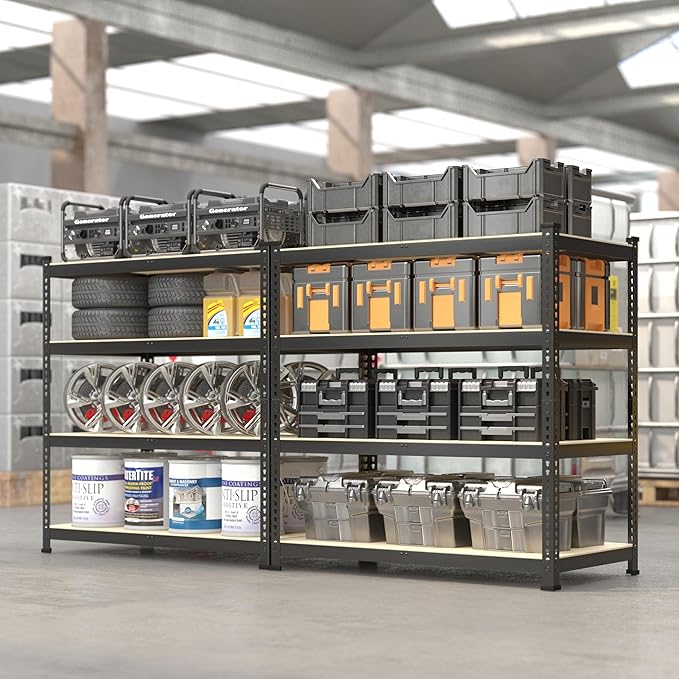 PrimeZone 40" W x 20" D x 59" H Heavy Duty Storage Shelves, 4 Tier Adjustable Garage Shelving Unit, Metal Organizer Shelf Utility Rack for Warehouse Pantry Closet Kitchen, Black, 2 Pack