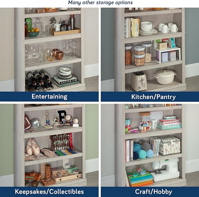 Sauder 5 Tier Book Shelf Wooden Bookcase Multipurpose Bookshelf for Home Office, Living Room, in Chalked Chestnut