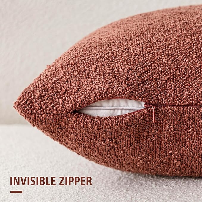 Foindtower Pack of 2 Textured Boucle Throw Pillow Covers Accent Solid Decorative Lumbar Pillow Cases Cozy Couch Cushion Case for Chair Sofa Bedroom Living Room Home Decor 12x20 Inch Orange Rust Red