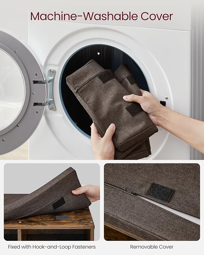 VASAGLE CUSTOS Collection - Shoe Bench, Storage Bench with Padded Seat, Entryway Bench with 9 Compartments, for Bedroom, 11.9 x 30.9 x 18.9 Inches, Rustic Brown and Chestnut Brown ULHS009B01