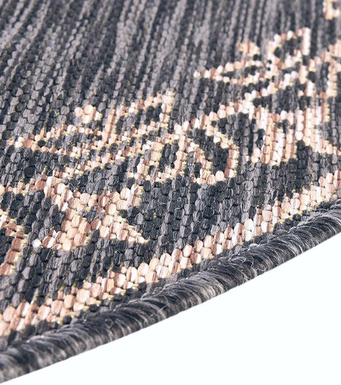 Unique Loom Outdoor Traditional Collection Area Rug - Antique (Round 13' 0" x 13' 0", Charcoal Gray/Natural)