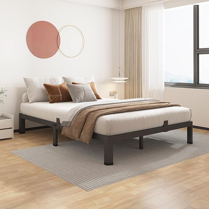 ROIL 7 inch Full Size Bed Frame with Round Corner Legs Mattress Retainers 3500LBS Heavy Duty Steel Slats No Box Spring Needed Platform Noise-Free Easy Assembly