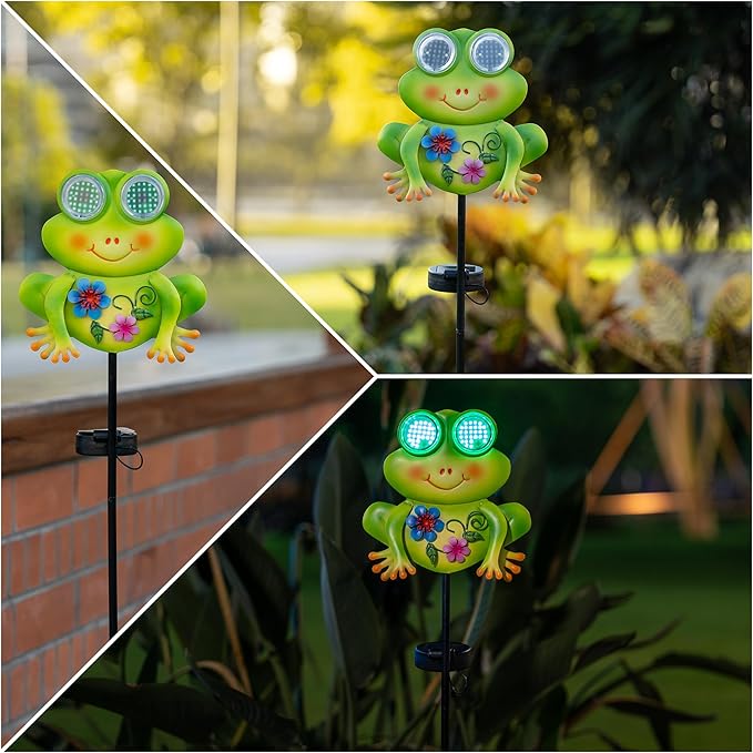 Solar Lights Outdoor Frog Garden Statues with Realistic Eye Movement for Outside Patio Front Porch Yard Balcony Lawn Decorations