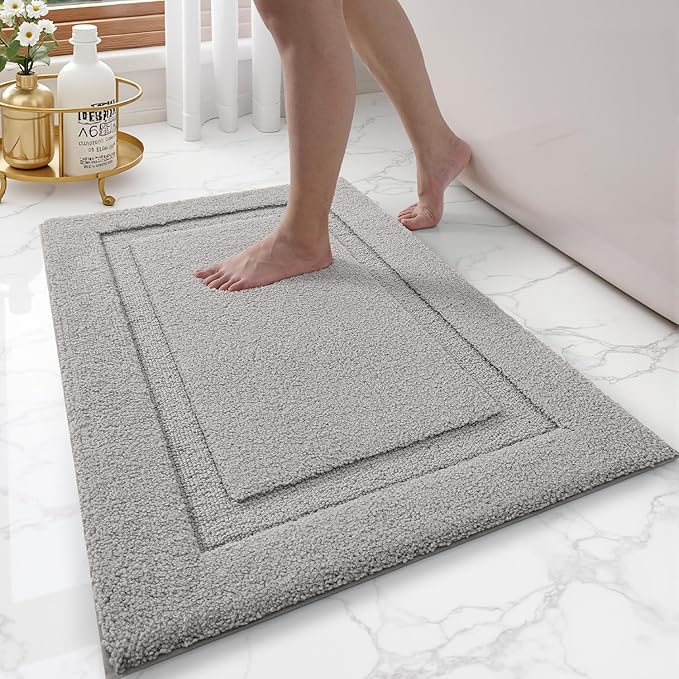 LUMI Ultra Soft Bathroom Rugs Non Slip with Rubber Backing, Absorbent Washable Bath Mat Quick Dry, Upgraded Premium Microfiber Plush Carpet for Bathtub and Shower Floor, Grey, 17x30