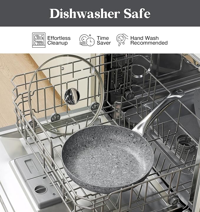 KOCH SYSTEME CS Frying Pan with Lid, 8 Inch Frying Pan with Nonstick Granite Coatings, APEO & PFOA-Free Small Frying Pan with Lid, 8" Granite Skillet with Lid, Nonstick Frying Pan, Oven Safe