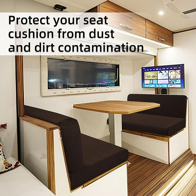 Rv Dinette Cushion Covers,Jacquard Stretchable Camper Cushion Cover,RV Cushion Slipcover,Rv Couch Cover Replacement for RV Camper Car Bench,2 Backrest Covers and 2 Bench Covers (Twill,Coffee)