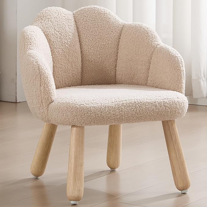 Toddler Chairs, Kids Chairs with Solid Wooden Frame, Toddler Armchair Comfy, Upholstered Kids Chair with Flower Back, Kid Sofa, Toddler Couch for Playroom, Kindergarten & Preschool, Khaki