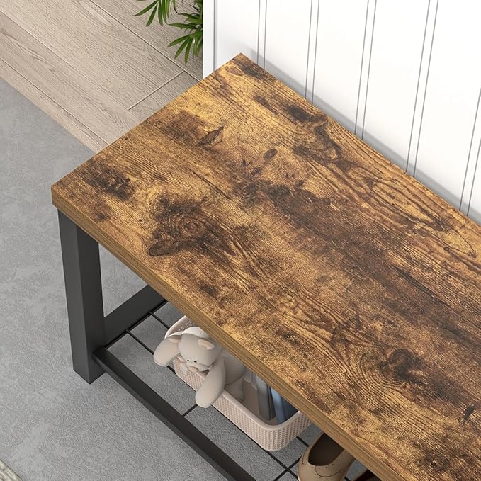EXCEFUR Entryway Bench, Modern Wood and Metal Storage Bench for Hallway Front Door Entrance, Industrial Indoor Shoe Rack Bench Seat for Living Room Bedroom, 43.3 Inch Rustic Brown