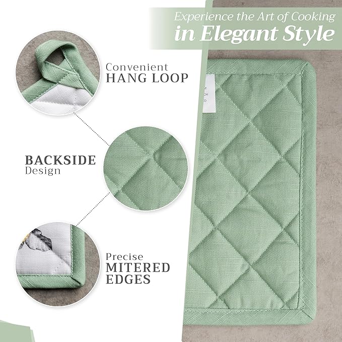 Maison d' Hermine Pot Holders 100% Cotton Heat Resistant Potholders 8" x 8" Hot Pads with Loop BBQ, Cooking, Baking, Grilling, Kitchen, Handling Hot Pans Spring/Summer (Pack of 1, Printemps)