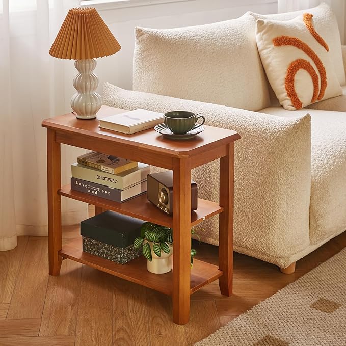 Wood Shoe Bench, 3 Tiers Shoe Storage Bench Height Adjustable, Entryway Bench for Hallway, Cherry Wood YD-WD05N