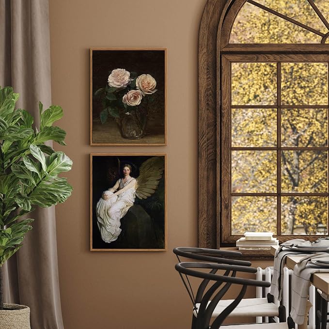 InSimSea Framed Wall Art for Living Room Dark Academia Wall Art Decor Canvas Prints Home Decor Stevenson Angel Vintage America Country Memorial Classical Oil Painting Wall Decor for Bedroom 11x14in