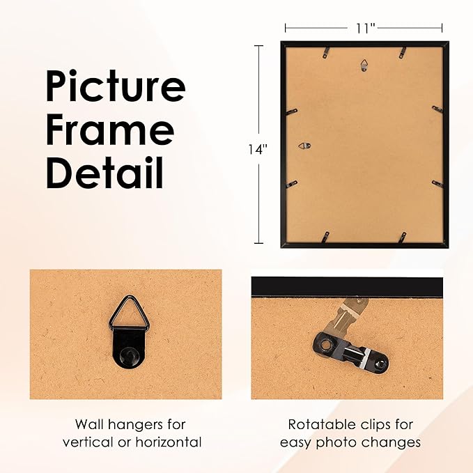 FIXSMITH 11x14 Picture Frame Set of 6, Black Photo Frames Bulk with HD Plexiglass, Display Pictures 8x10 with Mat or 11x14 Without Mat, Multi Picture Frames Collage for Wall Decor