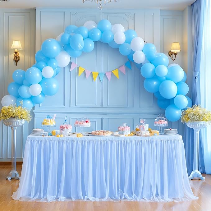 Baby Blue Table Skirt for Baby Shower Boy 6ft Light Blue Tulle Tutu Table Cloth for Elephant Birthday Party Ocean Baby Shark Gender Reveal Wedding Bridal Shower Cake Table Decorations
