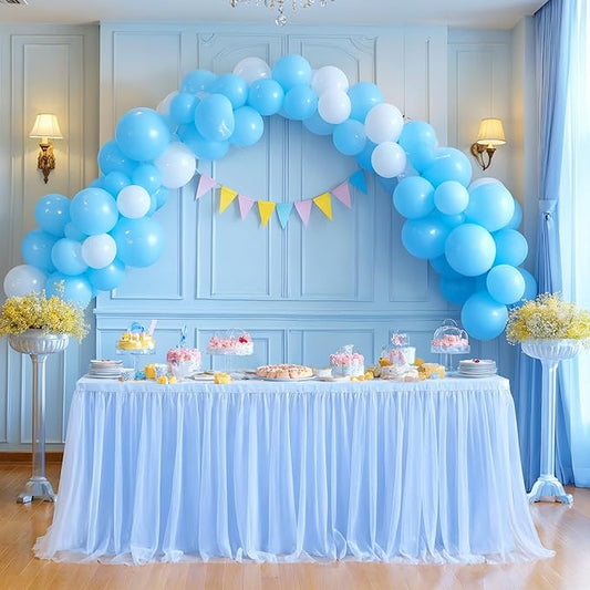 Baby Blue Table Skirt for Baby Shower Boy 6ft Light Blue Tulle Tutu Table Cloth for Elephant Birthday Party Ocean Baby Shark Gender Reveal Wedding Bridal Shower Cake Table Decorations