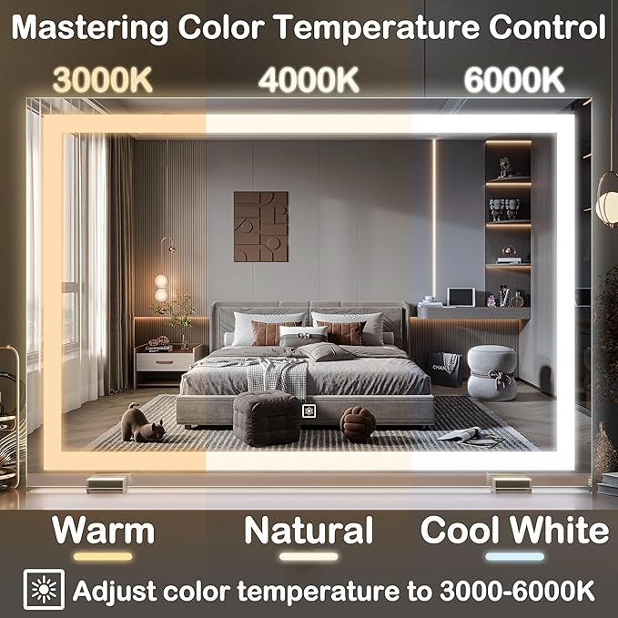 FENNIO Makeup Mirror with Lights 22"x19" ，LED Makeup Mirror ，Large Vanity Mirror with Lights，Touch Sensor with Dimmable 3 Modes, Square White