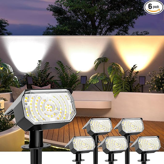 Solar Spot Lights Outdoor Waterproof IP67, 6 Lighting Modes 60 LED, Landscape Spotlights for Tree Yard Garden House Driveway Pathway（6 Pack）