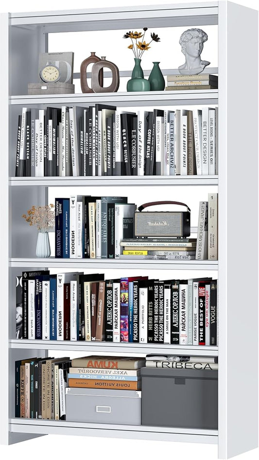 Bookshelf,5 Tier Bookshelves,69" Tall Metal White Bookcase,Install Simple Bookshelves for Bedroom, Living Room,Home Office/Library(White)