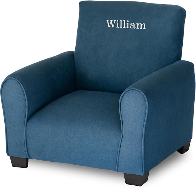 Generic Kids Personalized Chair, Personalized Kids Upholstered Rocking Chair, Toddler Chair with Personalized Name, Comfy Kids Armchair, Kids Chair with Personalization (Navy Suede, Legs), KC100L-PN
