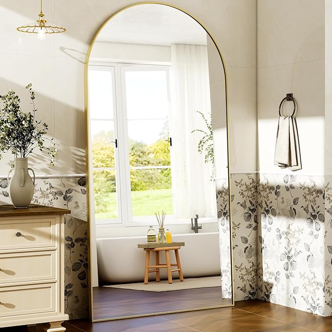 HARRITPURE 71"x30" Arched Full Length Mirror Free Standing Leaning Hanging Mounted Mirrors Aluminum Frame Modern Simple Home Decor for Living Room Bedroom Cloakroom, Gold