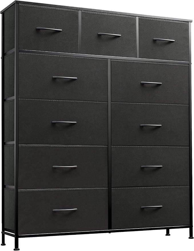 WLIVE Storage Organizer Unit with 11 Fabric Bins, Storage Drawers Organizer with Steel Frame, Tall Storage Tower Organizaton for Living Room, Hallway, Office, Charcoal Black