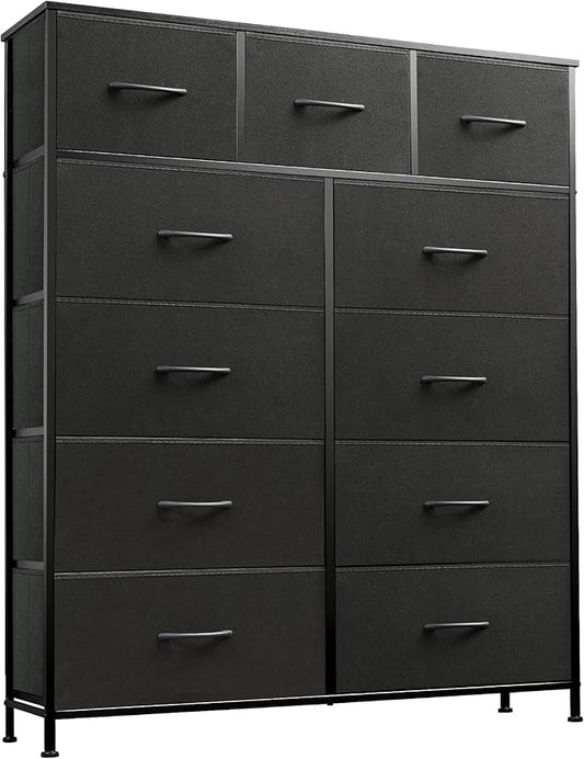 WLIVE Storage Organizer Unit with 11 Fabric Bins, Storage Drawers Organizer with Steel Frame, Tall Storage Tower Organizaton for Living Room, Hallway, Office, Charcoal Black