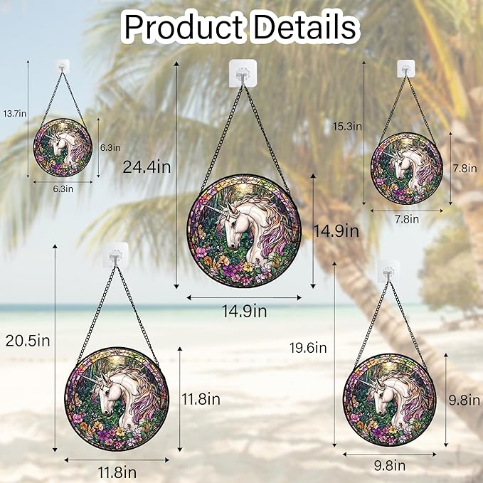 Stained Glass Window Hanging, Unicorn Flowers Suncatcher for Doors Home Sun Catchers Decoration and Christmas, Mother's Day Birthday Gifts for Women, Men, and Mom 14.9x14.9 in