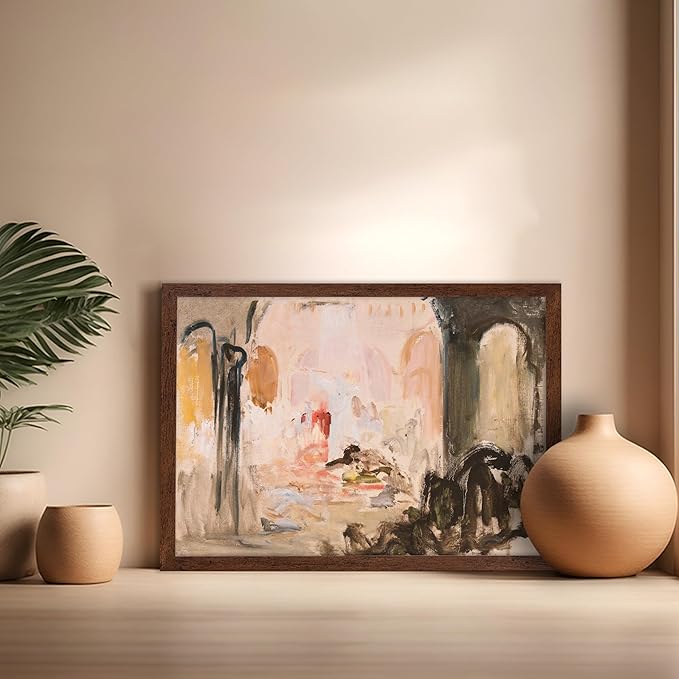 Poster Master Vintage Abstract Print - Retro City Landscape Poster - Modern Art - Moody Painting - Farmhouse Wall Design - Aesthetic Art - Great Living Room or Office Decor - 16x20 Brown Framed